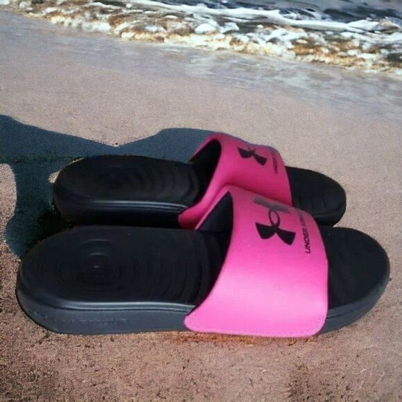 Kids Pink Under Armour Pool Slides - Picture 1 of 6